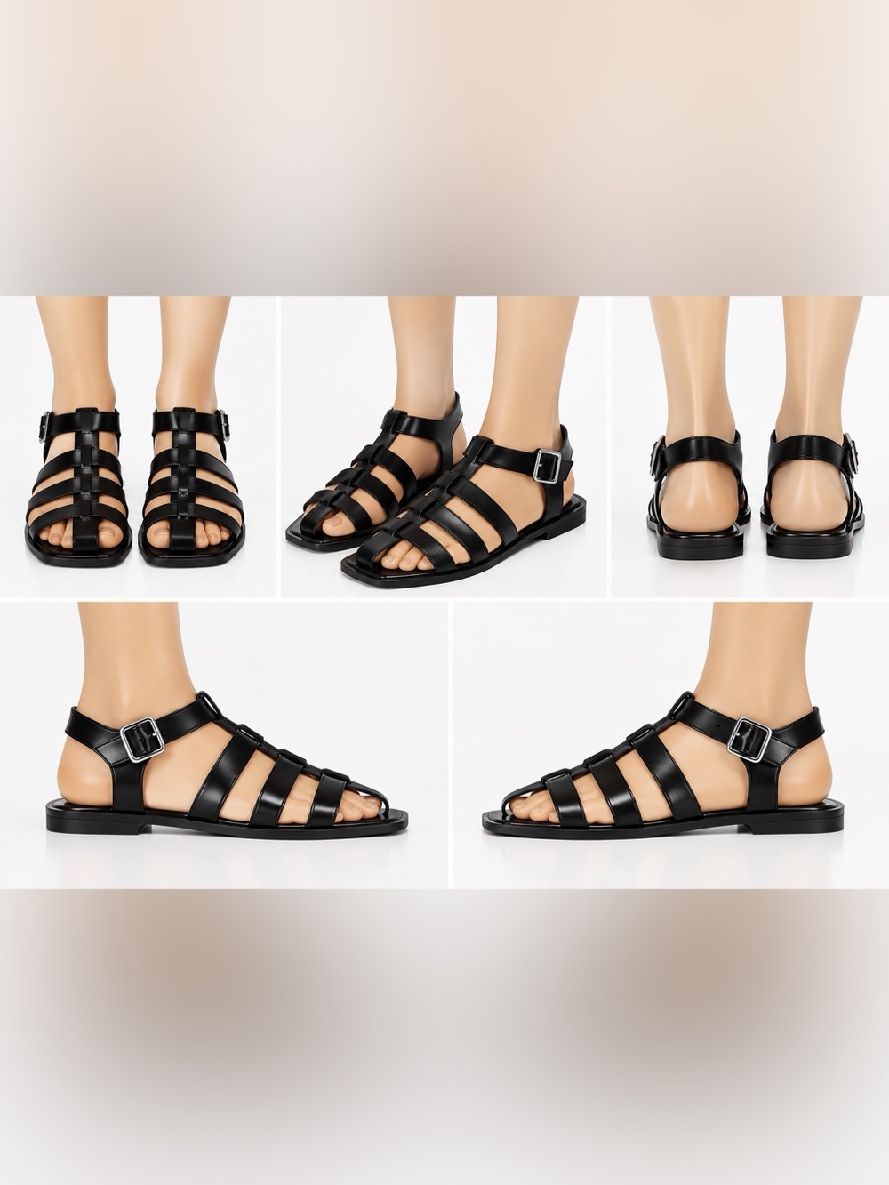 Black Strappy Flat Sandals